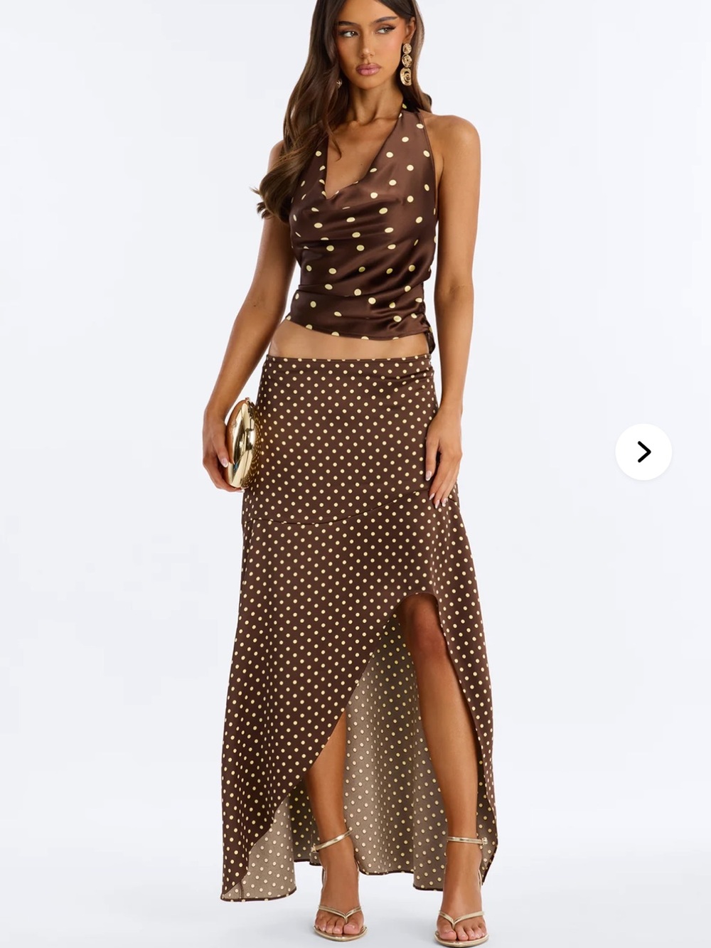 Fashion Nova Date Night Polka Dot Satin Skirt Set Large NWT